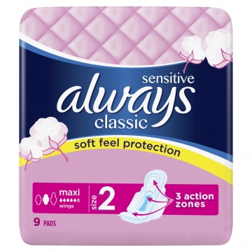 Always vložky classic wings sensitive maxi 9ks (size2)