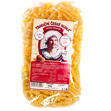 Tradiční české nudle vrtule těstoviny vaječné 400g