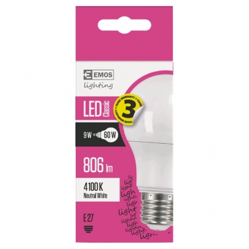Emos LED žárovka 9W = 60W E27, Neutlální bílá 4100K 1ks