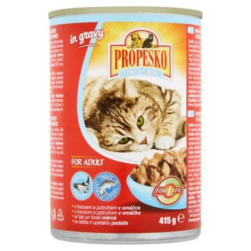 Propesko kousky s tuňákem a lososem kompletní krmivo 415g