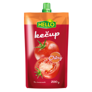 Hello kečup ostrý 200g
