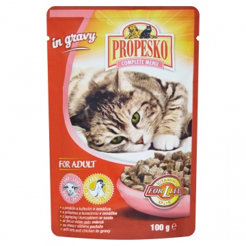 PROPESKO s jehněčím a kuřecím v omáčče kapsička pro kočky 100 g
