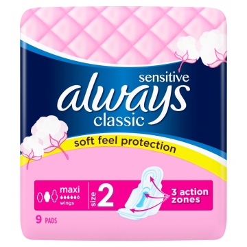 Always vložky classic wings sensitive maxi 9ks (size2)