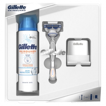 Gillette Dárkové balení 3ks SkinGuard Holicí strojek + Gel na holení + Háček na