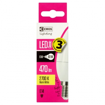 Emos LED žárovka Classic 6W=60W E14, Teplá bílá 2700K 1ks