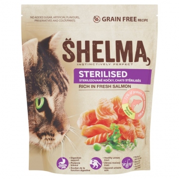 Shelma Sterile bezobilné granule s čerstvým lososem pro dospělé kočky 750 g