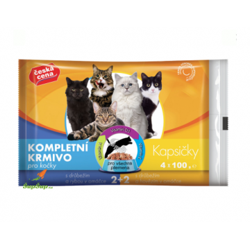česká cena Kompletní krmivo Kapsičky 4x100g Drůběží pro kočky