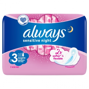 Always vložky ultra wings sensitive night 7ks size 3