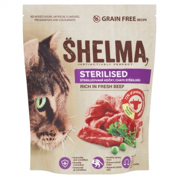 Shelma Sterile bezobilné granule s čerstvým hovězím pro dospělé kočky 750 g